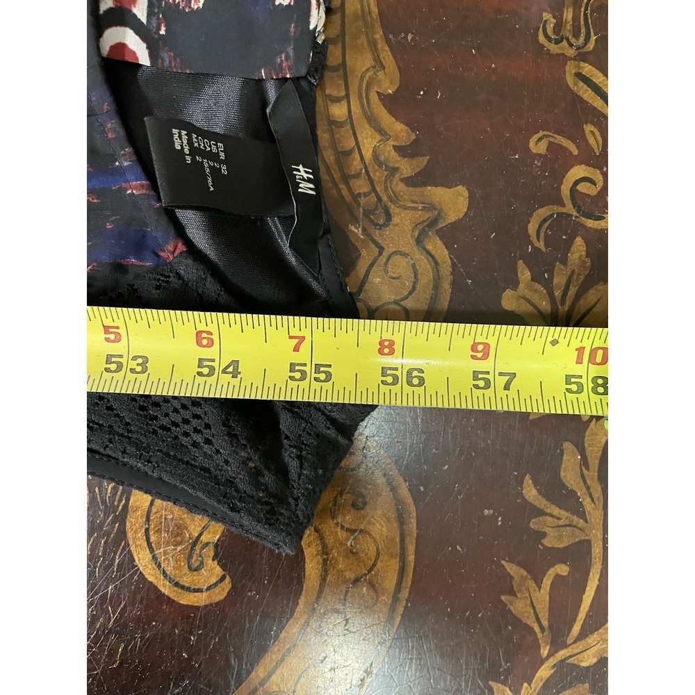 H & M Red Blue Black Lace Ikat Sleeveless Maxi Dress Pleats Slits Boho Artsy 2 - Picture 11 of 11